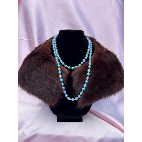 Vintage Sky Blue & Crystal Beaded Necklace - Picture 3 of 3